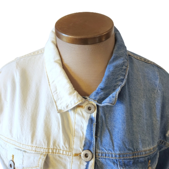 HALF & HALF ☆ ADORABLE ☆ BLEACH DYED ☆ DENIM JACKET ☆ 2x ☆ NWT - Picture 3 of 10